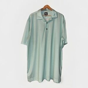 FootJoy FJ Golf Polo Shirt Short Sleeve Mint Green White Checkered Size XL